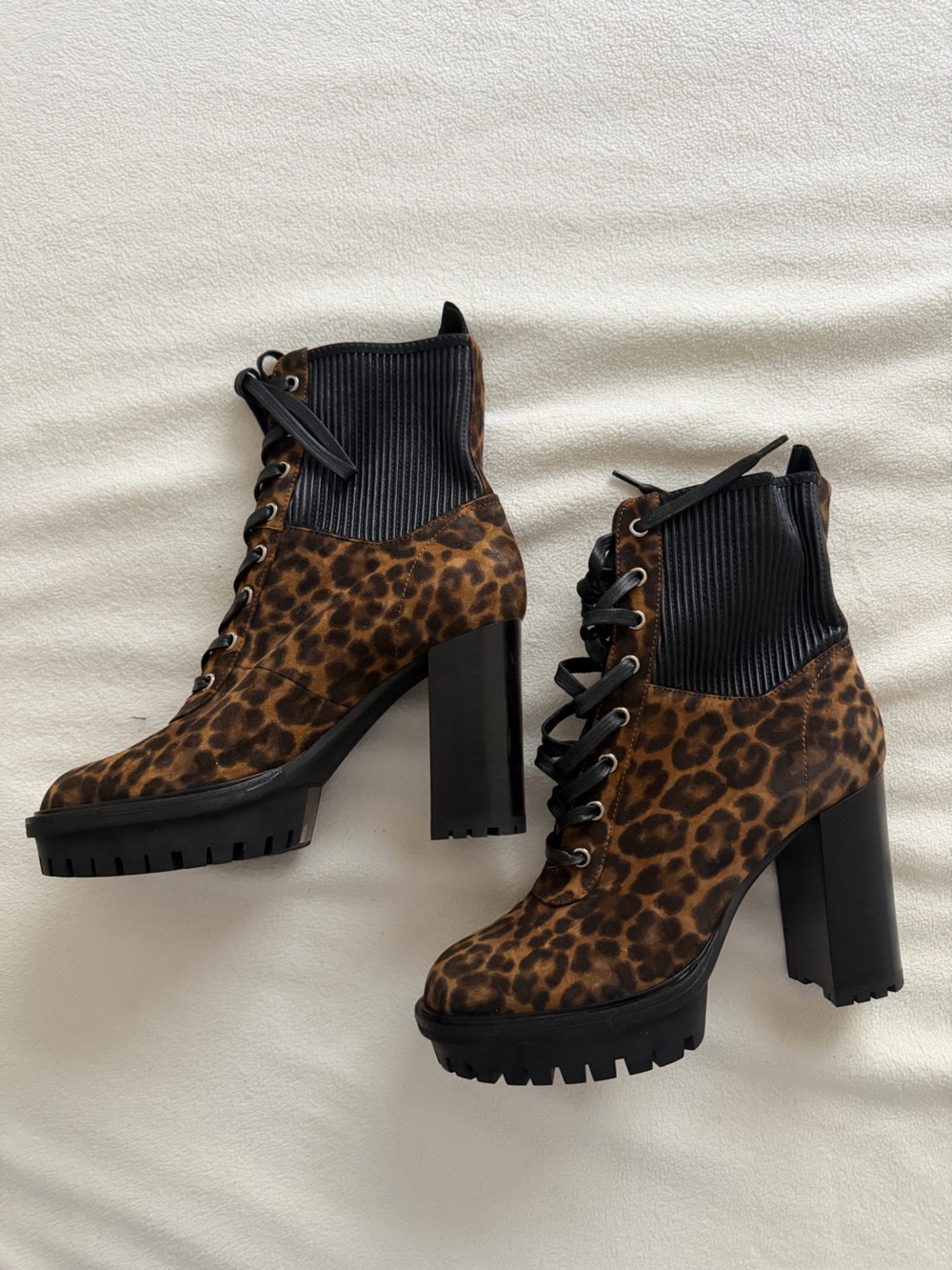 Gianvito Rossi Leopard Print Lace-Up Block Heel Ankle Boots - Brown/Black
